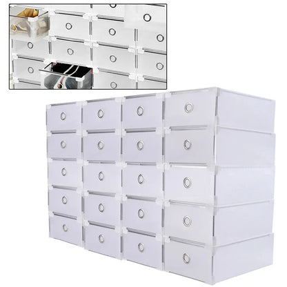 Set of 20 Clear Shoe Boxes Storage Organizer Containers with Lids, Stackable Suitable for Women's, Men's and Children's or Socks