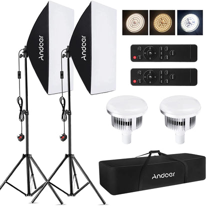 Andoer Studio Photography Light kit Softbox Lighting Set with 85W 2800K-5700K Bi-color for Studio Portrait Product Photo Video