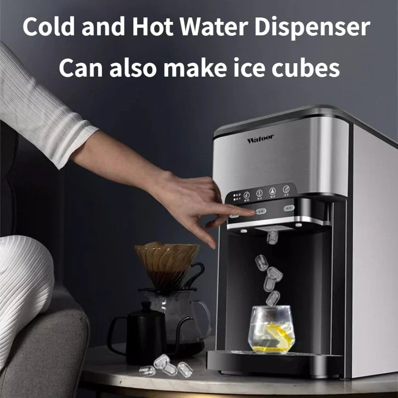 220V Quick Ice Maker Machine Commercial Home Use Cold and Hot Water Dispenser Small Vertical Ice Cube Maker Machine Cocina