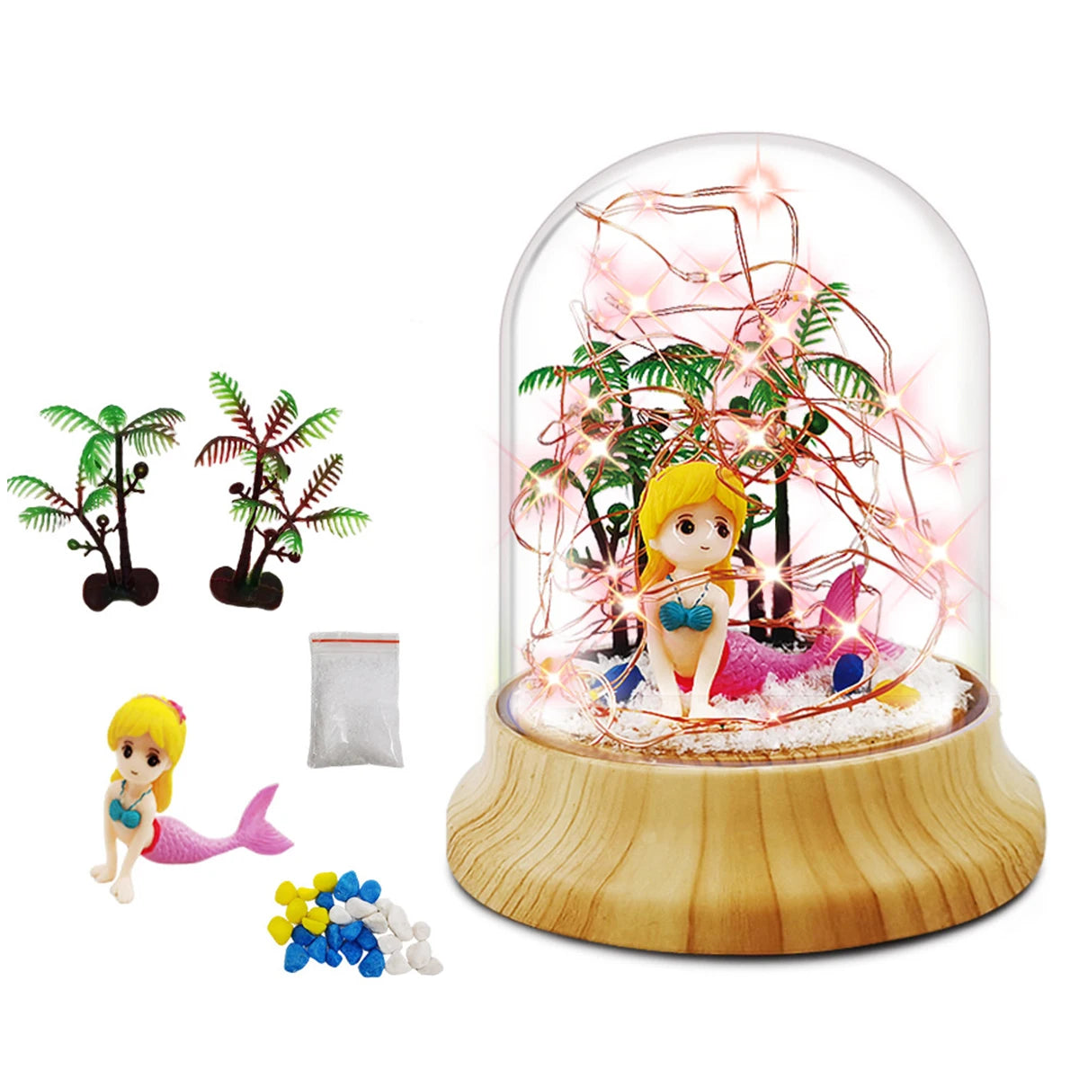 Mermaid Terrarium Kit DIY Light-Up Mermaid Toys Night Light Make Your Own Mermaid Night Light for Kids Handmade Princess Art