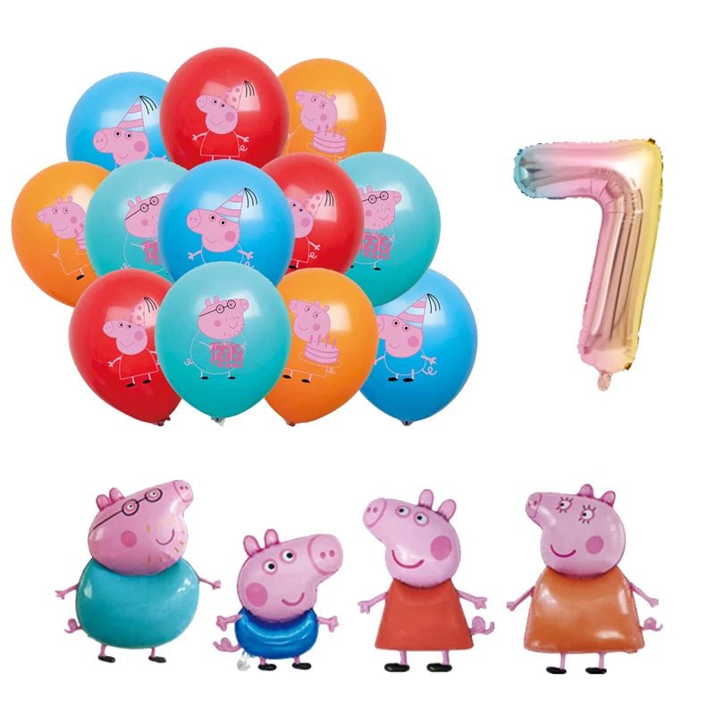 Peppa Pig Birthday Party Decoration Banner Cartoon George Page Balloons Paper Plates Disposable Tableware Decor Background