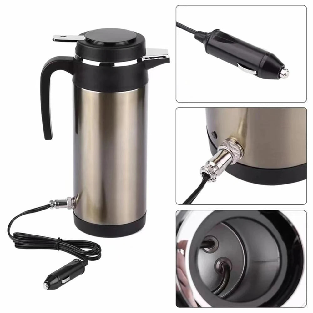 12V/24V Electric Heating Cup Kettle Stainless Steel Water Heater Bottle Auto Shut Off Fast Boiling Kettle for Travel Car Truck