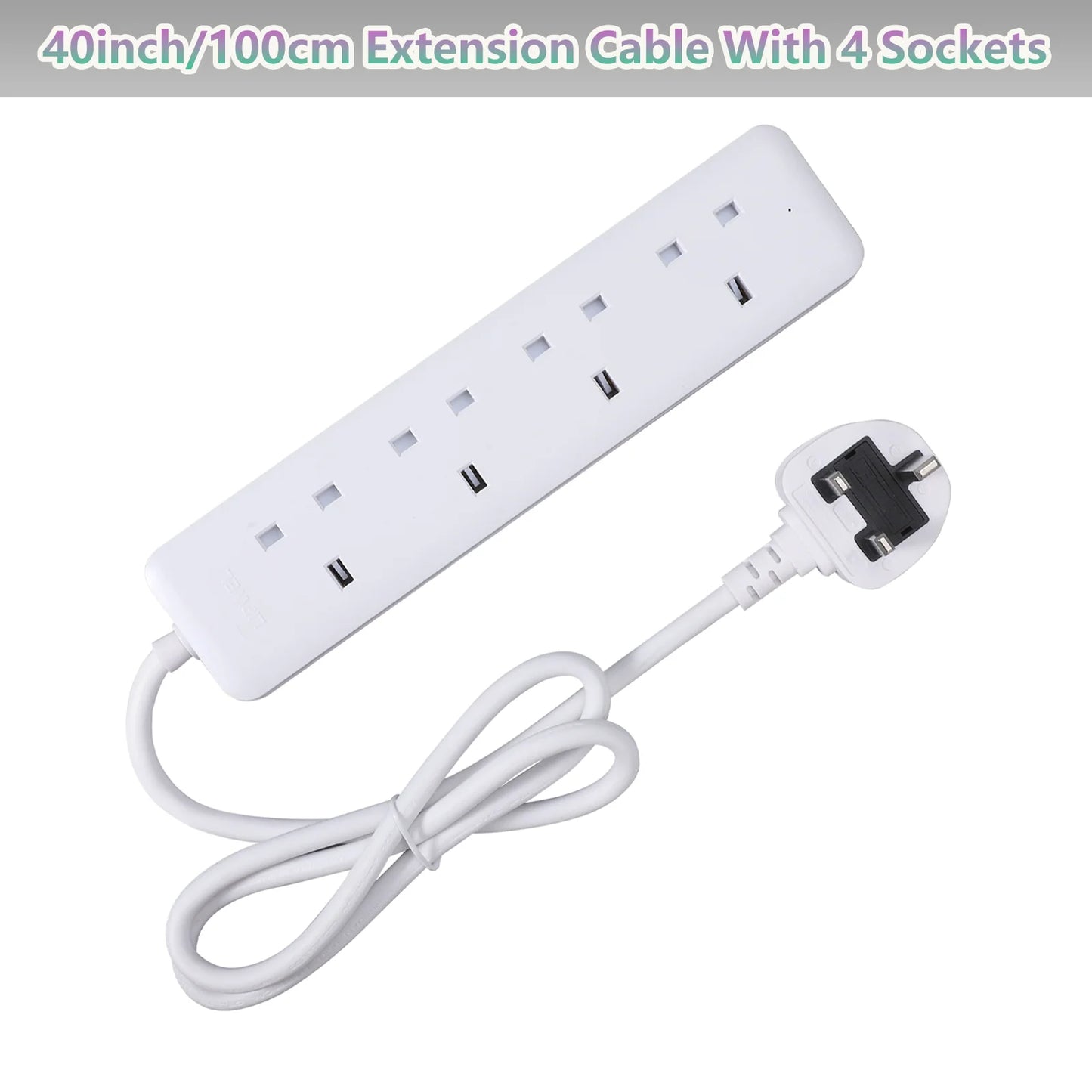 1 pc white 100cm Extension Lead Extension Cord for Home,Office Fireproof Power Socket 3250W 4 Way Power Strip Plug Socket