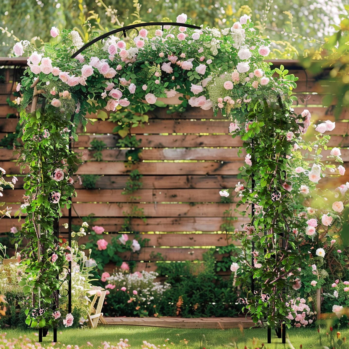 Outdoor Metal Garden Arch Trellis, Gothic Arbor for Wedding Ceremony, Climbing Plants Frame Stand Support, Tall 85"