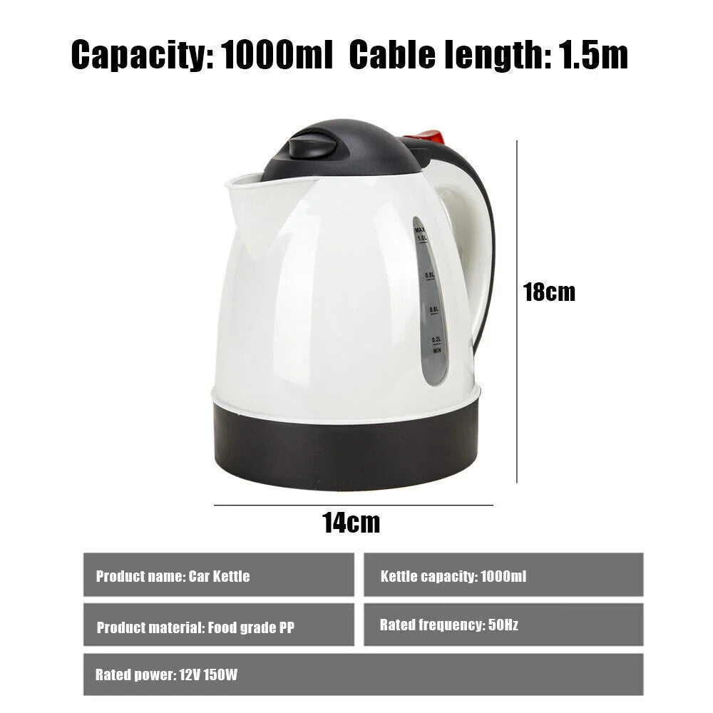 1000 ML Car Hot Kettle Car Truck Water Heater 250 W 12/24 V Tea Coffee Kettle Fast Boiling for Coffee Tea Drinks for Travel Home