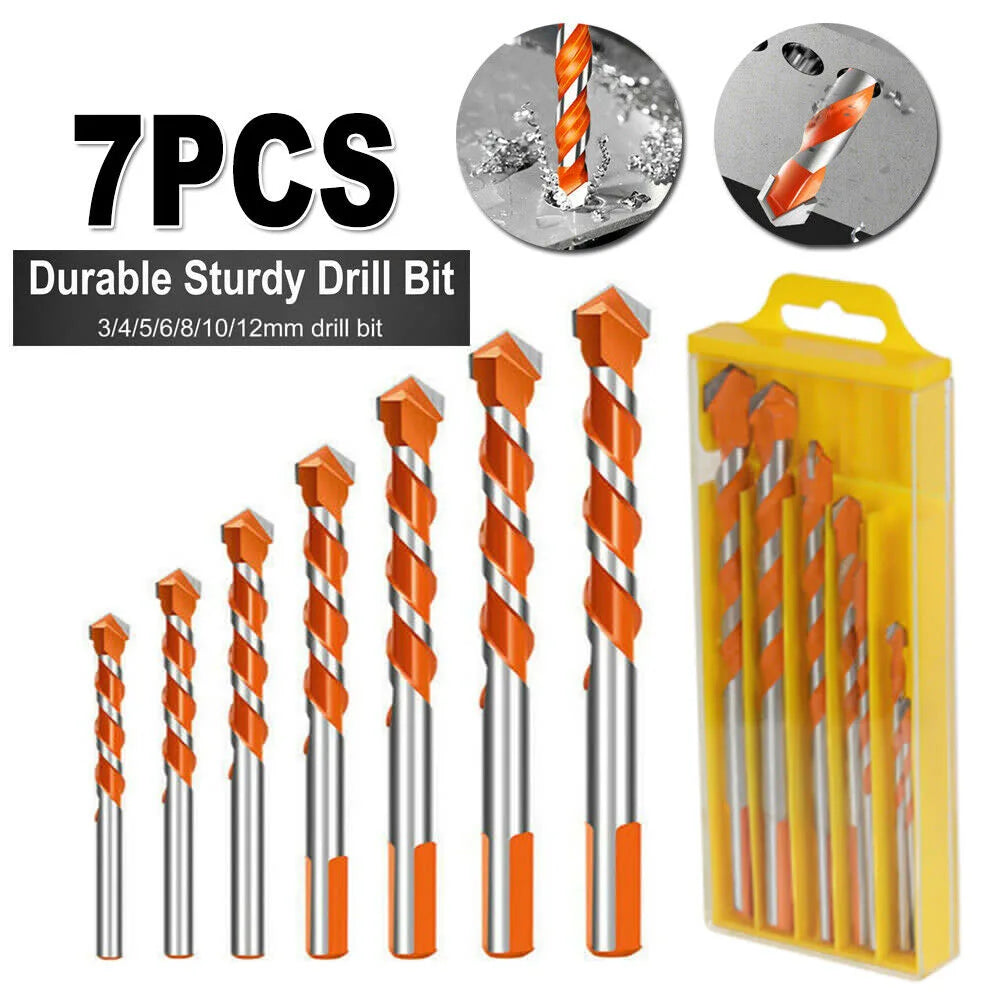 7PCS Professional Drill Bit Set for Ceramic Wall Glass Concrete Hole Opener Black Cutter Nail Metal Drill 3-12mm