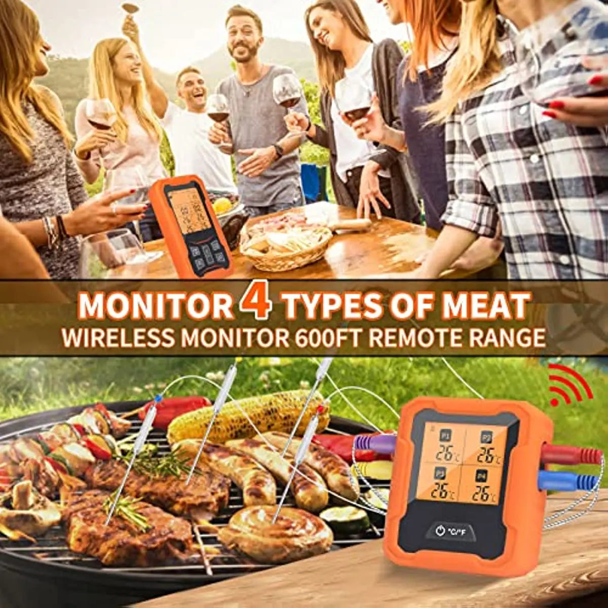 Wireless Meat Thermometer Digital Remote Food Cooking Meat Thermometer for Grill Smoker Oven Kitchen 500 FT Range&Dual Probes