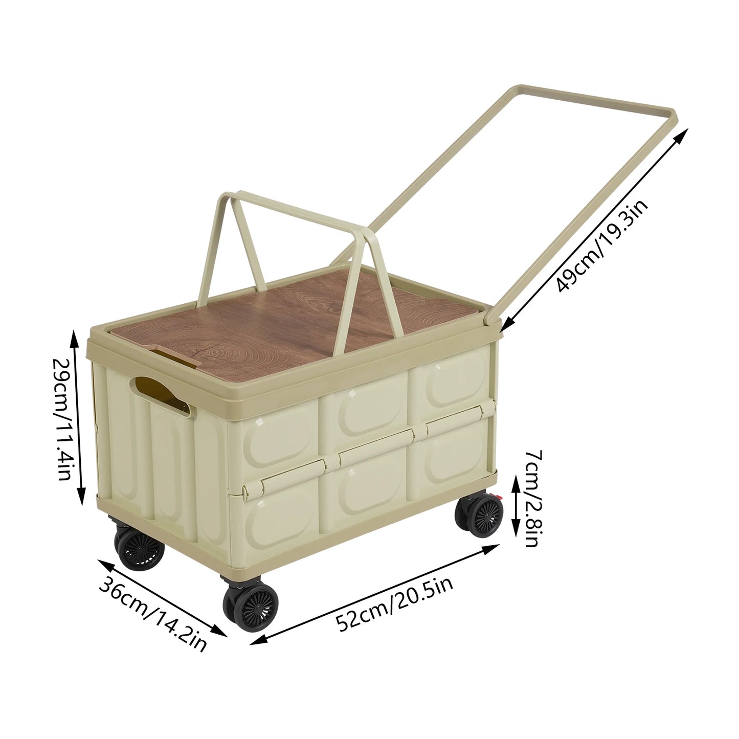 50L Professional Folding Box Rolling Crate Shopping Trolley Foldable Shopping Cart with Lid Big Capacity Container