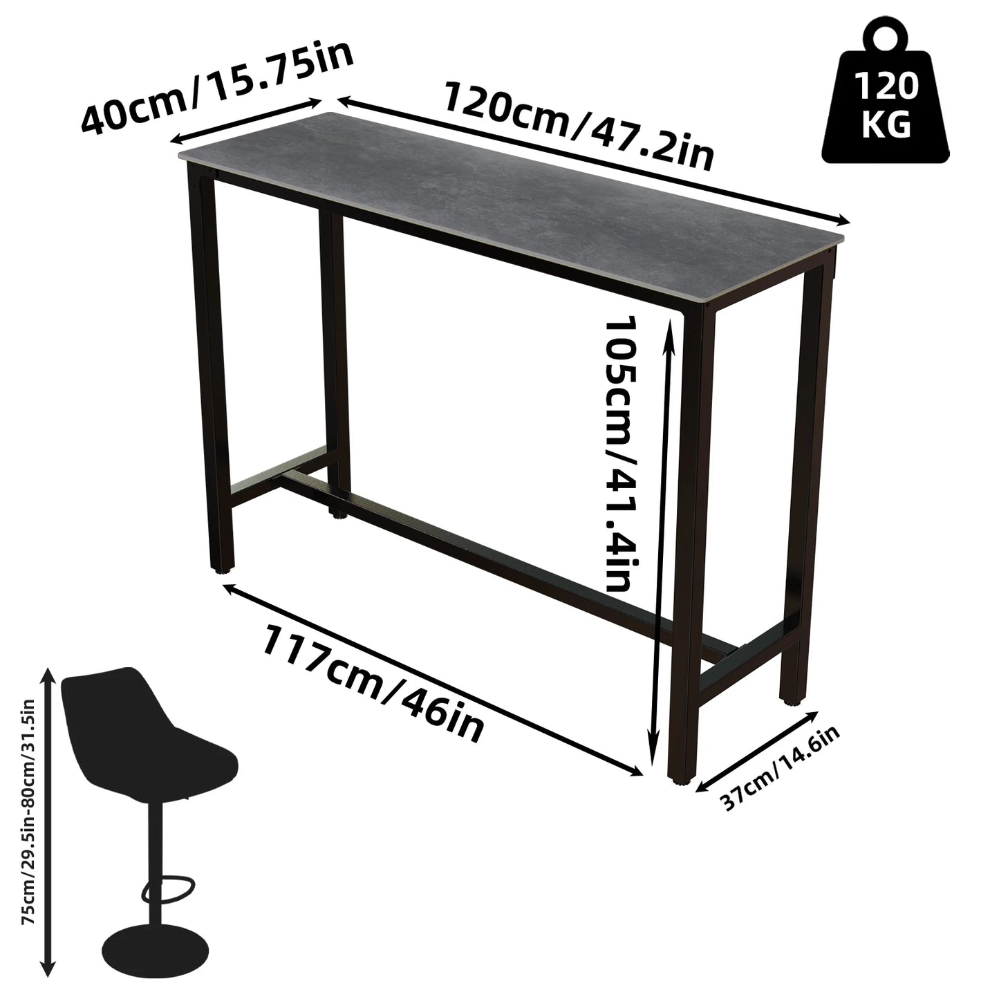 3-colors Extra Long Kitchen Bar Table, Rectangular Coffee Table, Metal Frame, Real Marble Console Table