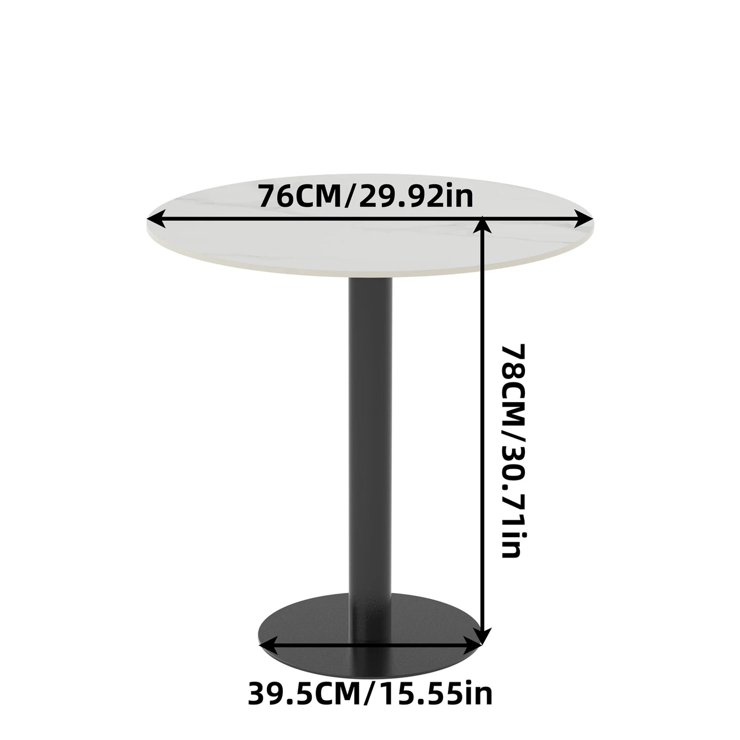 Round Cocktail Table with Metal Base, Cocktail Table, Sintered Stone Top, Kitchen and Dining Counter, 31 in Diameter