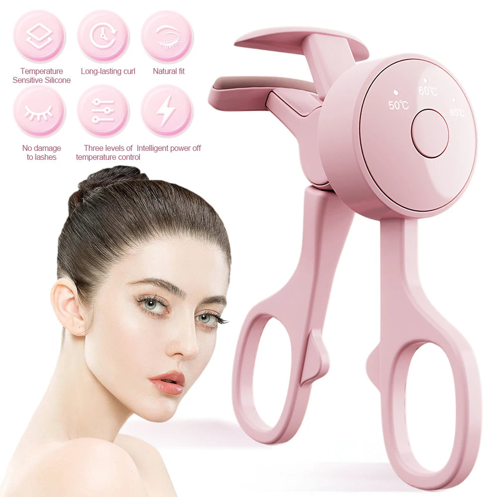 Heated Eyelash Curler Electric Eyelash Curler Long Lasting Eyelash Curling Tool Auto OFF 3 Temp Settings Makeup Accessories