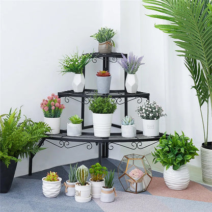 Outdoor Indoor Pot Plant Stand Garden Metal 3 Tier Quarter Round Planter Corner Shelf Display Holder