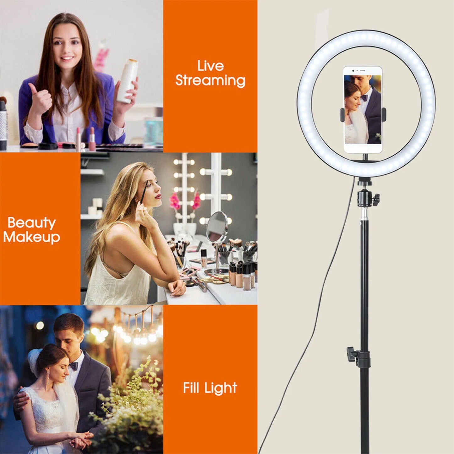 10 Inch Dimmable LED Ring Fill Light USB Camera Video Lamp with Tripod Phone Clip Set