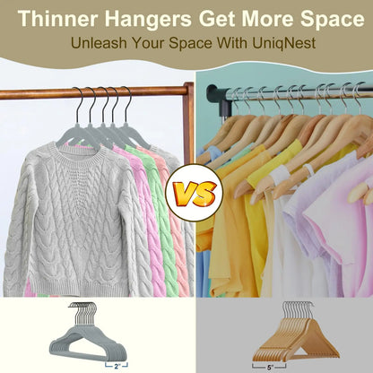 Premium Velvet Hangers 60 Pack Non Slip 17.5 Inch Grey Felt Hangers Heavy Duty Hangers for Closet with 360 Degree Rotatable Hook