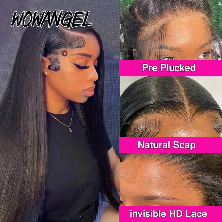 34inch Real HD Lace Front Wig Pre Plucked Straight Wigs 13x6 HD Transparent Lace Frontal Human Hair Wig Brazilian Hair For Woman