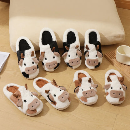 Women Warm Fur Slippers Couples House Non-Slip Soft Shoes Men Comfort Flat Heel Home Indoor Bedroom Cotton Cute Slippers