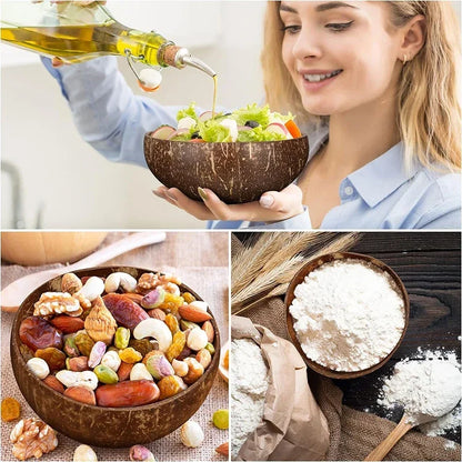 WIKHOSTAR Coconut Bowls For Serving Dishes Wooden Salad Natural Coconut Shell Bowl  Bowl Serving Utensils Breakfast Party