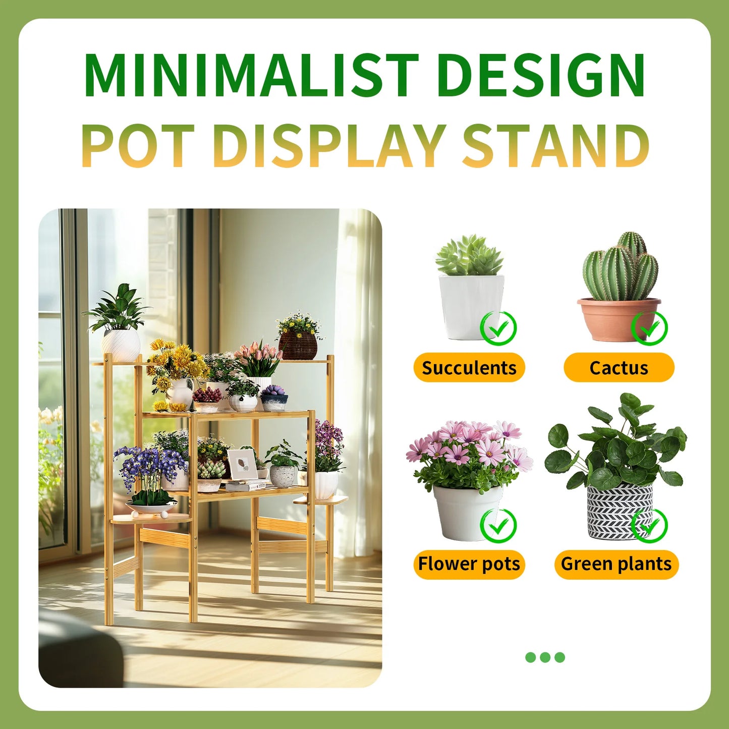 6 Tier Natural Bamboo Plant Stand Holder Corner Flower Pot Display Book Photo for Living Room Balcony Garden