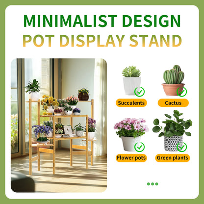 6 Tier Natural Bamboo Plant Stand Holder Corner Flower Pot Display Book Photo for Living Room Balcony Garden