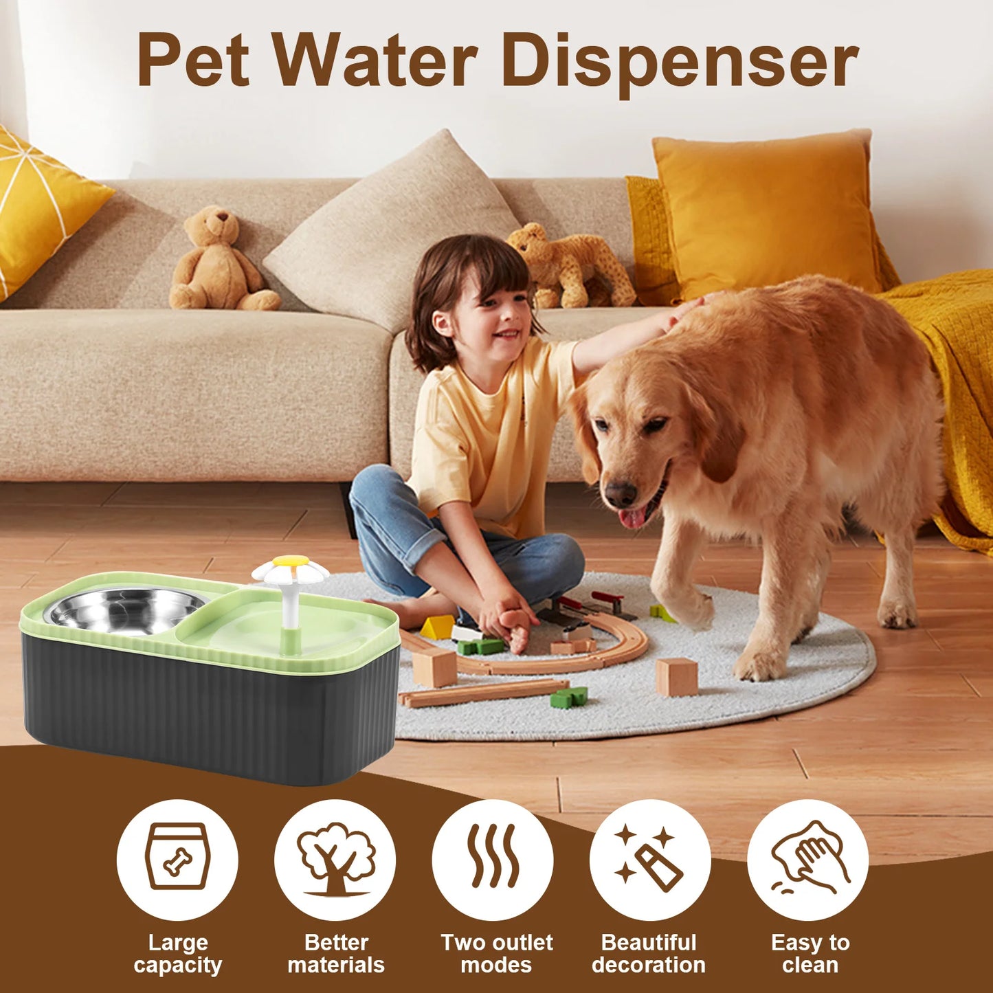 2 in 1 Cat Water Fountain and Food Bowl 3L Automatic Pet Water Fountain with Quadruple Filtration System Stainless Steel Bowl