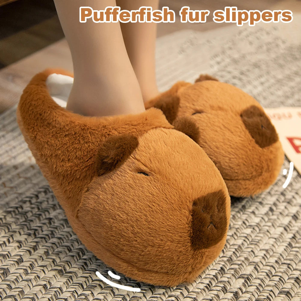 Women Plush Capybara Slippers Anti-Skid Capybara House Slippers Soft Cartoon Capybara Slippers Comfortable Indoor Home Slippers