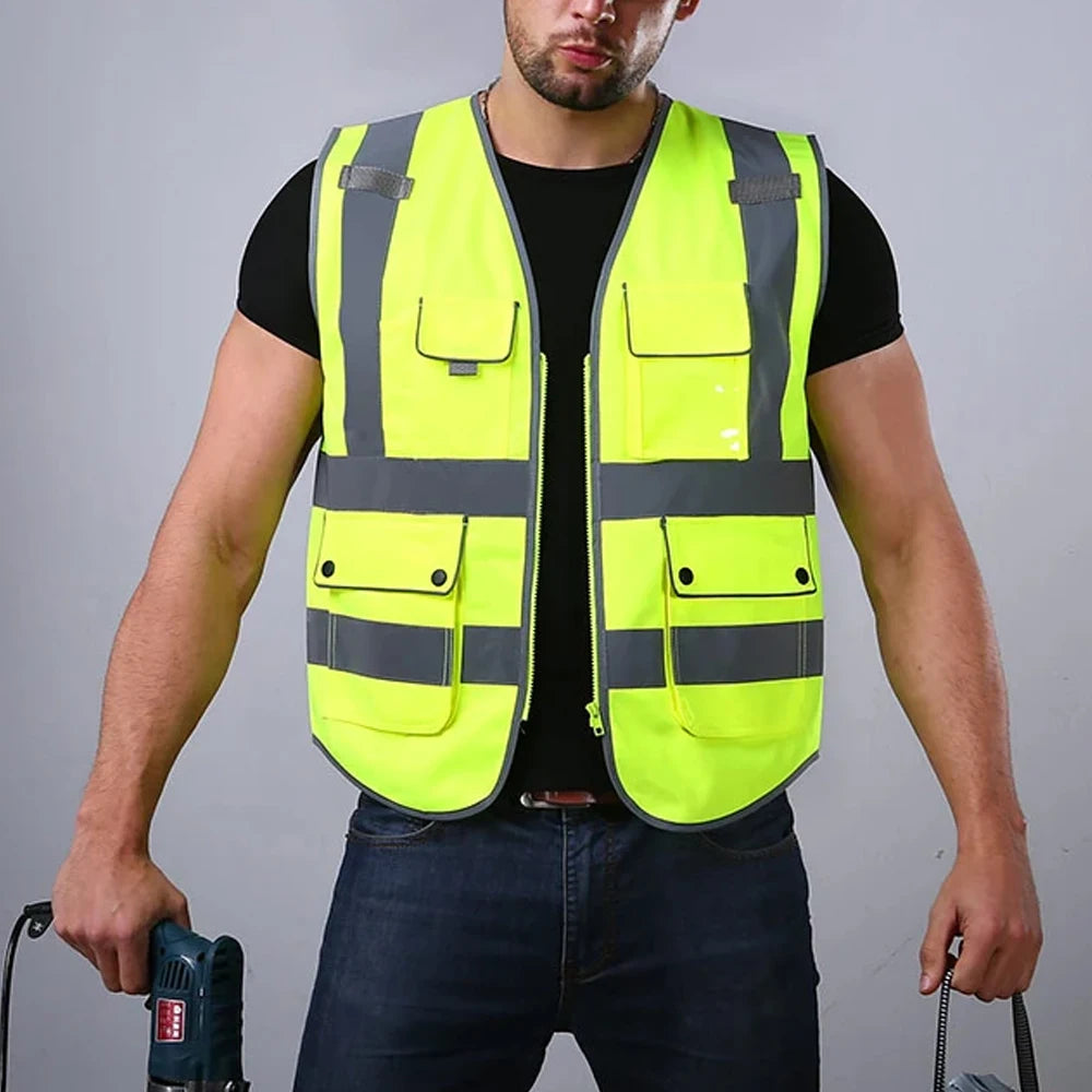 Reflective Vest High Visibility Safety Vests Multi Pockets Construction Workers Security Working Clothes Hi Vis Workwear