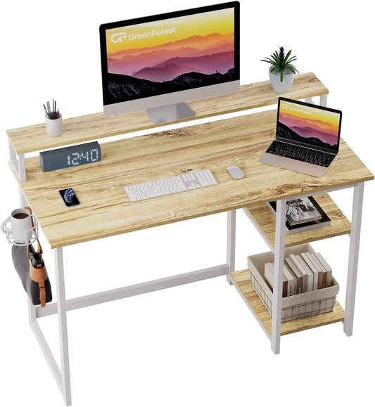 Office Desk with Full Monitor Stand,100 cm Home Computer Desk with Reversible Storage Shelves,Small Study Desk with Headphone