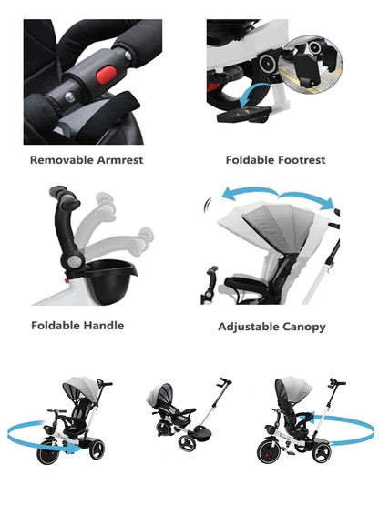 Ubravoo Baby Stroller Tricycle Ride Bike , 360 Degree Rotation Sitting & Lying,Celerity Disassembly & Assembly,1-5 Years