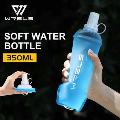 WRELS Outdoor Sport Water Bottle Camping Running Bicycle Soft Folding TPU Soft Flask Water Bag Large Diameter Light BPA Free