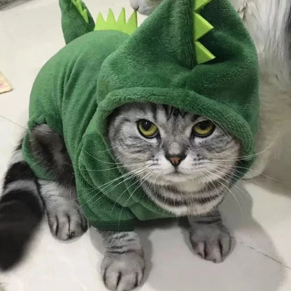 Pet Cat Dog Halloween Dog Clothes  Small Dogs Funny Dinosaur Cosplay Costume Winter Warm Cat Coat Fleece Hoodies Sweater Apparel