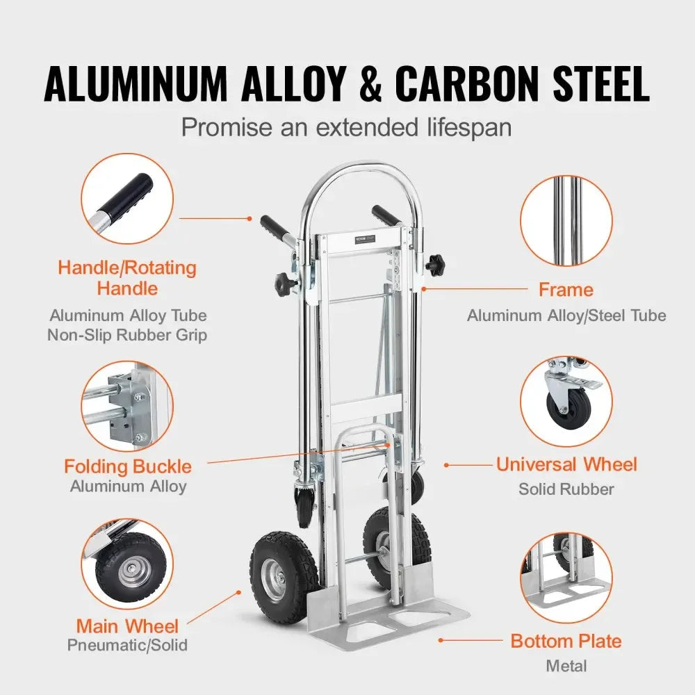 VEVOR Aluminum Folding Hand Truck Heavy Duty Industrial Collapsible Dolly Cart for Transport and Moving in Warehouse Supermarket