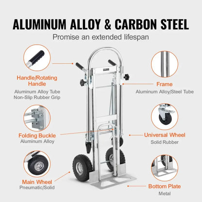 VEVOR Aluminum Folding Hand Truck Heavy Duty Industrial Collapsible Dolly Cart for Transport and Moving in Warehouse Supermarket