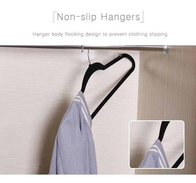 45CM Non-Slip Supple Velvet Hanger Seamless Flocking Hanger Gold Hook Only for Dry Clothes Wardrobe Storage Adult Magic Hanger