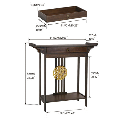 Rustic Brown Console Table with Drawer and Shelf, Sofa Side Table, Skinny Hallway Table, Chinese Entryway Furniture