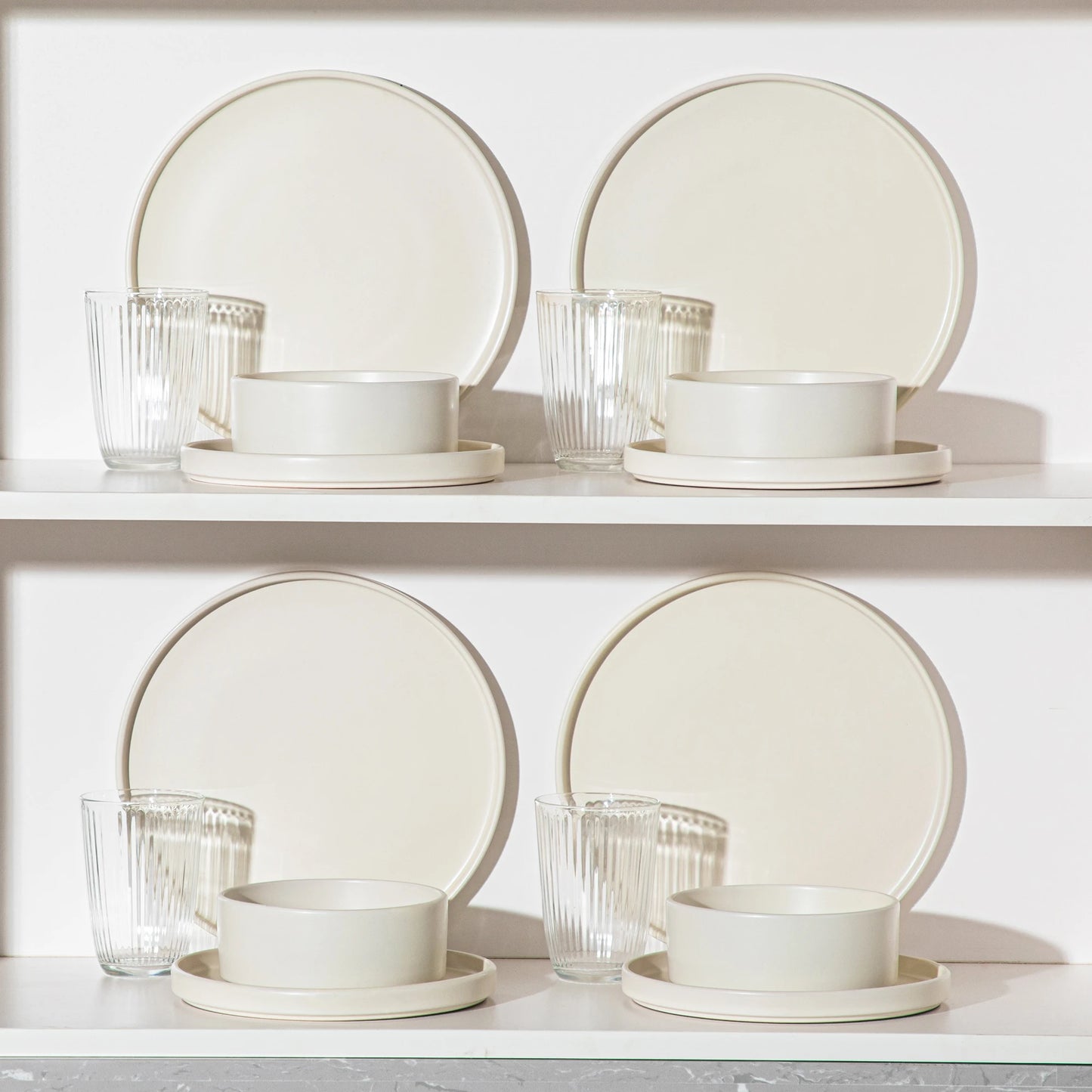 VANCASSO VENUS Serie 12/24/36 Piece CREAM WHITE Stoneware Tableware Set with Dinner/Dessert Plate/Bowl For 4/8/12 people