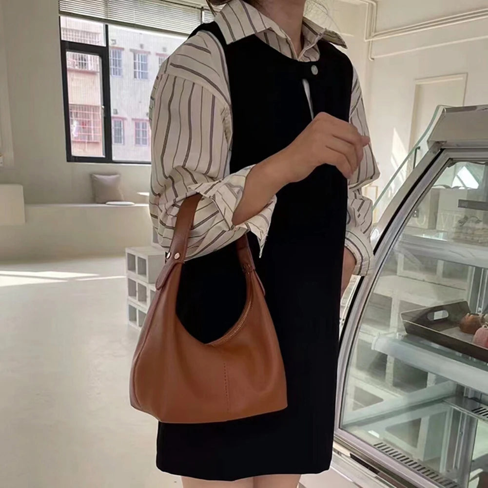 Women's Shoulder Bag 2024 Fashion Retro PU Vegan Leather Chic Small Tote Handbag Purses Luxury Design Ladies Shoulder Hand Bag