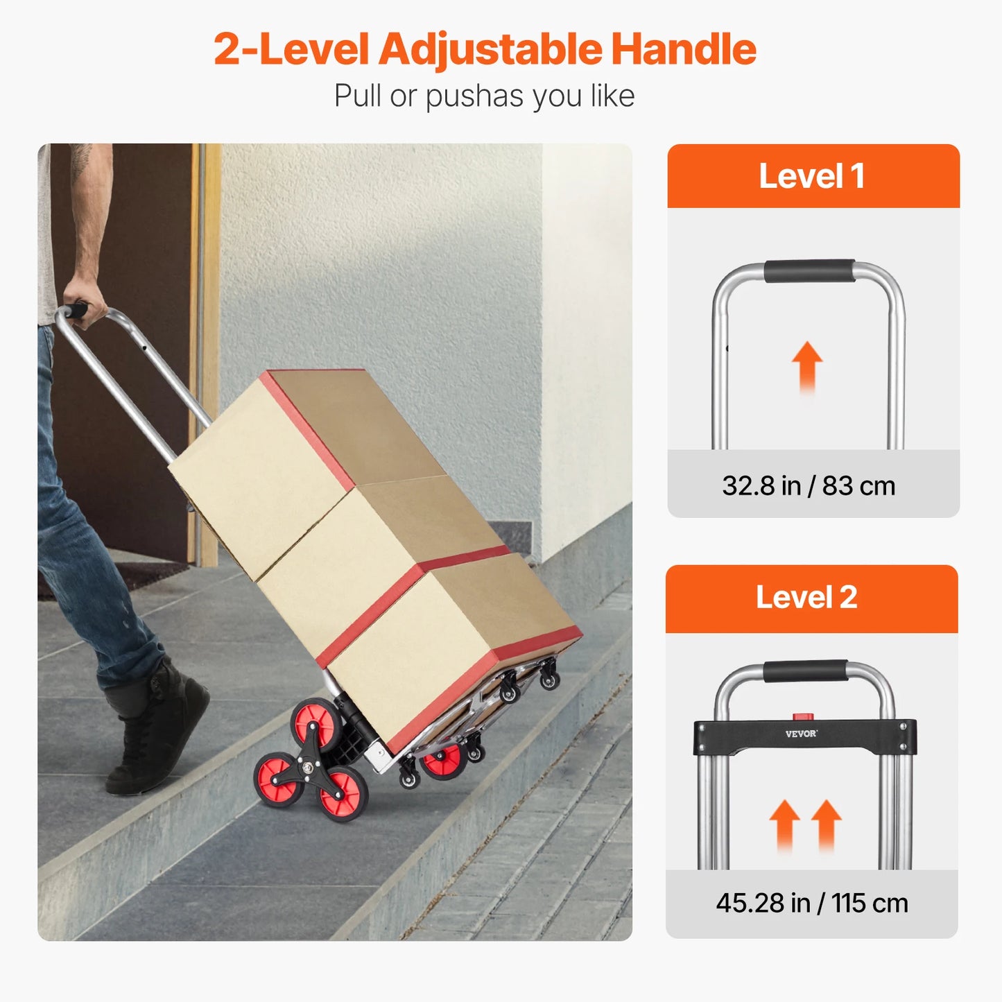 VEVOR 260lbs Folding Hand Truck with Telescoping Handle & 2 Elastic Ropes Stair Climbing Cart Dolly for Warehouse Moving