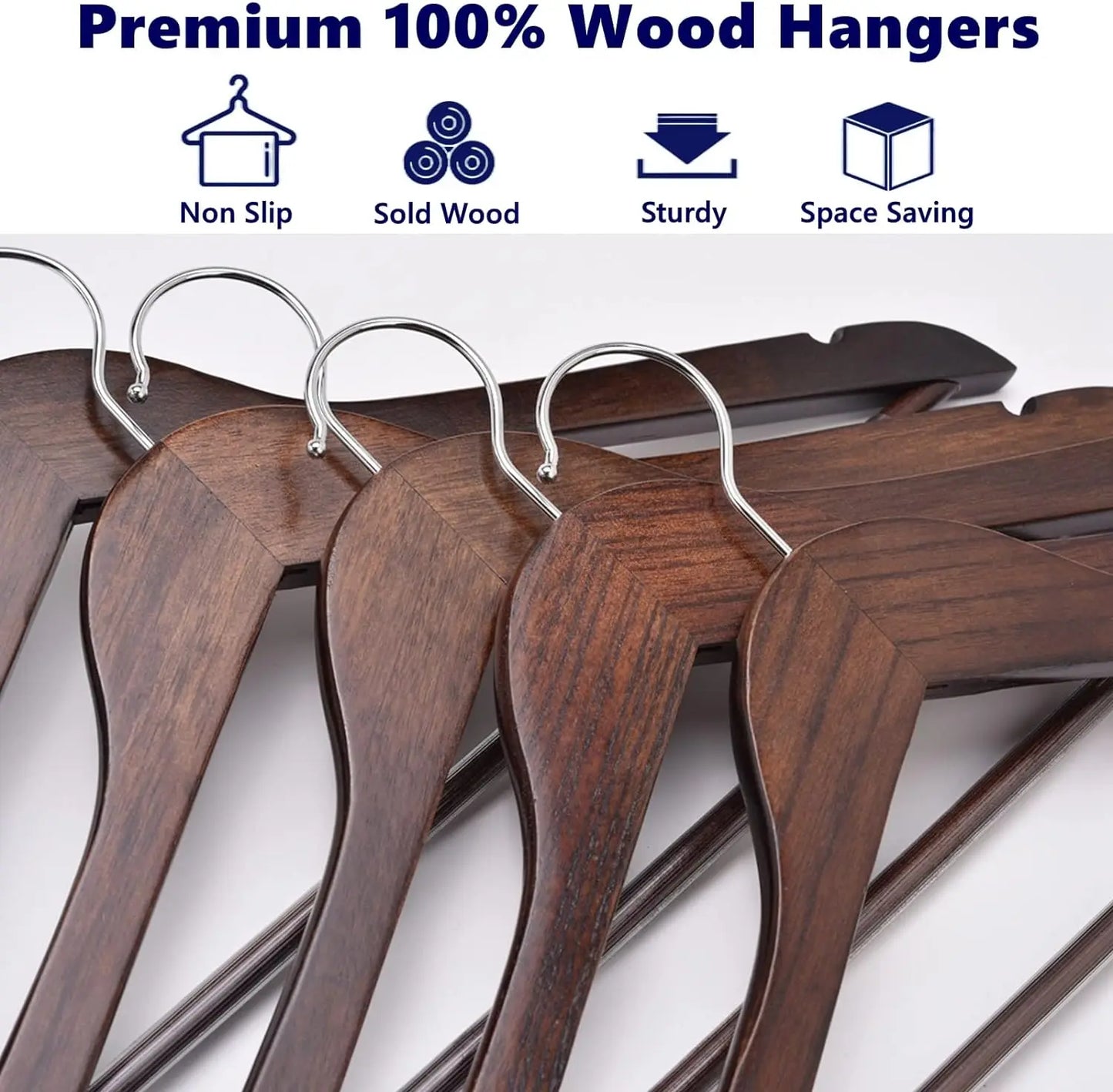 Vintage Walnut Wooden Coat Hangers with Non Slip Pant Bar Premium Lotus Wood with Notches Swivel Hook for Suit Jackets Shirts