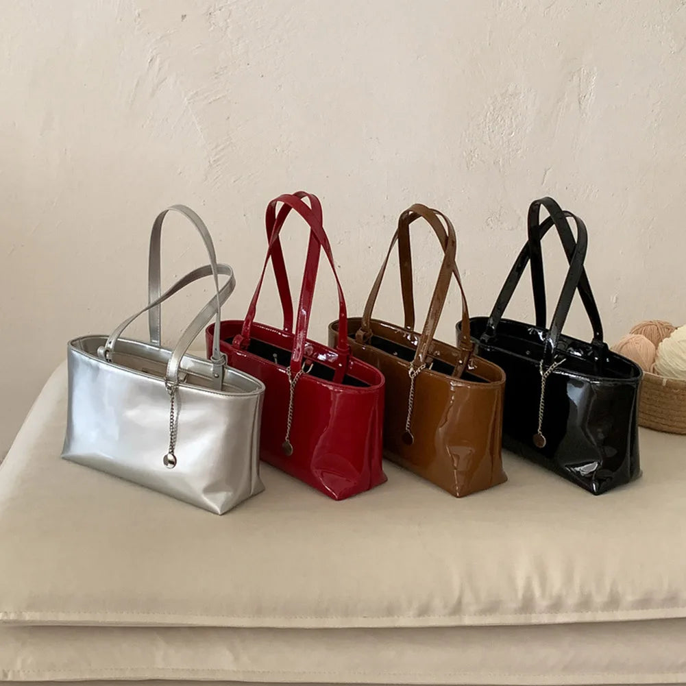 Patent Leather Women's Bag Luxury Designer Handbag Large Capacity Simple Tote Bag High-end Ladies Shoulder Bag Square Design Bag