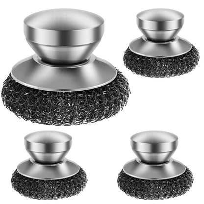 4/8Pcs Kitchen Stainless Steel Washing Brush Metal Sponge Scrubber with Handle for Dishes Pots Pans Grills Sink Cleaning Tools