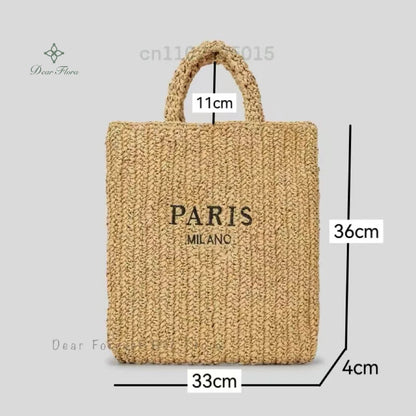 Women Summer Beach Vacation Fashion Straw Knitting Shoulder Bag Hollow Out Handwoven Handbag Portable Large Capacity Casual Tote