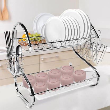 3 Tier Dish Drainer Rack Kitchen Storage Rack with Sink Rack Drip Tray Countertop Cutlery Storage Holder