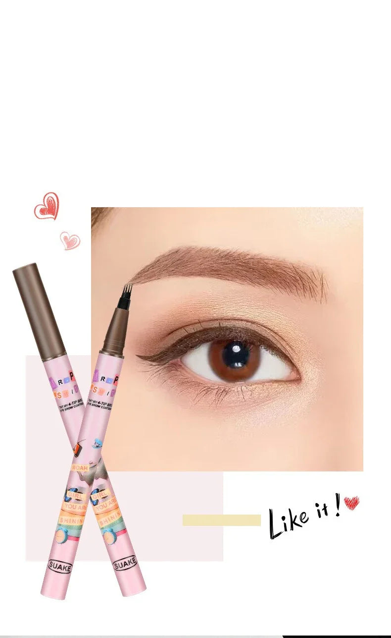 4 Colors Eyebrow Pen Waterproof 4 Fork Tip Eyebrow Tattoo Pencil Cosmetic Long Lasting Natural Dark Brown Liquid Eye Brow Pencil