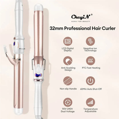 CkeyiN 32mm 38mm Electric Hair Curler for Women Professional Ceramic Curling Iron Adjustable Temperature Hair Styling Tool Comb