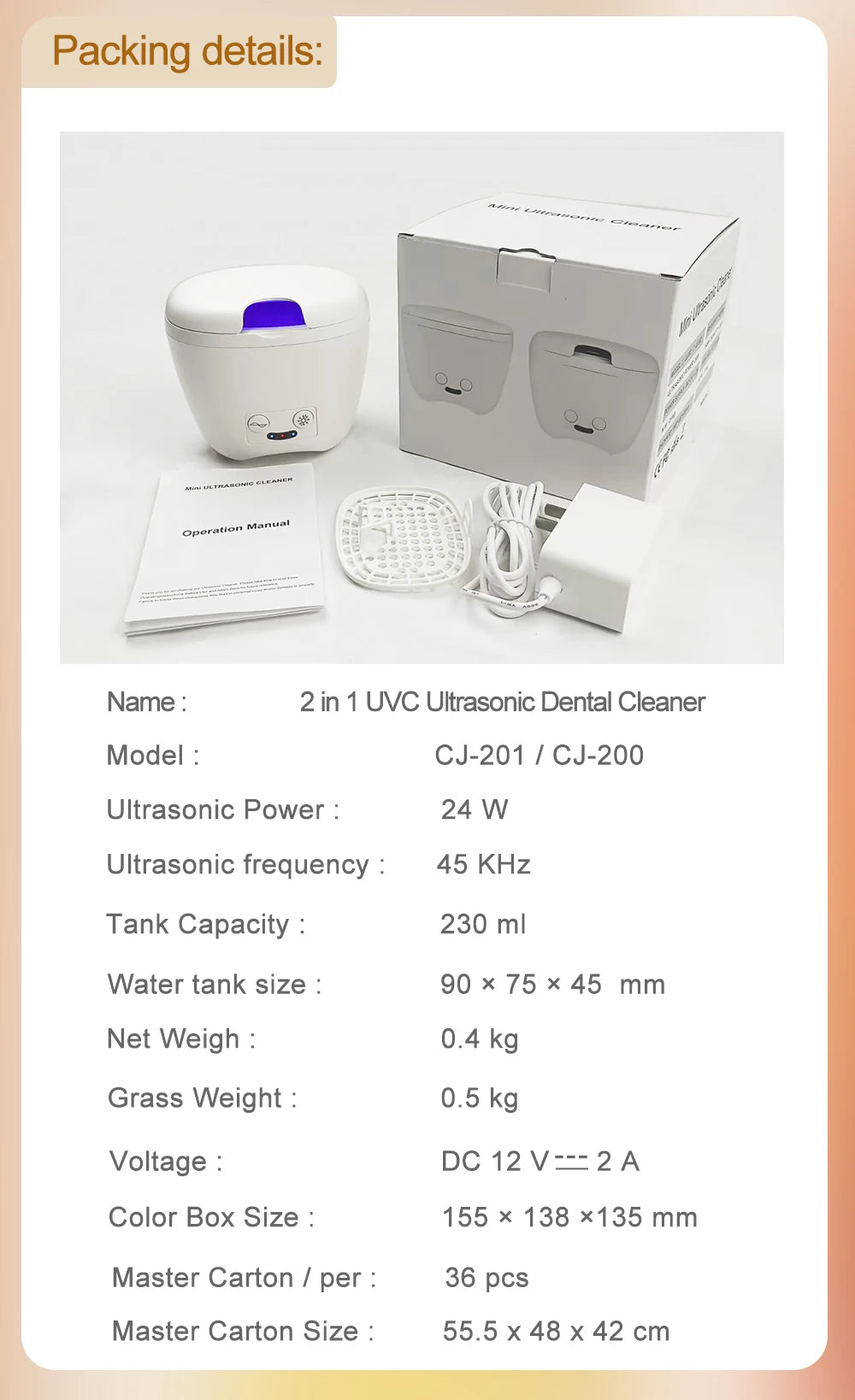 Portable Ultrasonic Retainer Cleaner for Denture Jewelry Orthodontic Washer Household Ultrasonic Cleaning Machine with UV Light