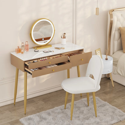 1SET Vanity Dressing Table Cosmetic Make up Table with Lighting Adjustable LED Mirror Light 3 Drawers Velvet Stool for Bedroom