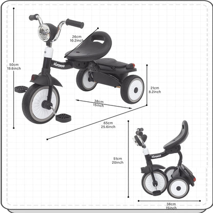 UBRAVOO Baby Foldable Tricycle Trike with Pedals,Unique PU Wheels with Elasticity Shock-absorbing Effect,Cool Lights,1-5 Years