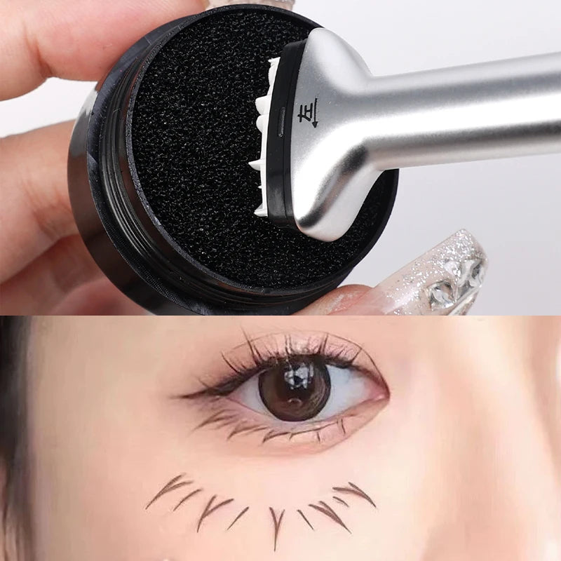 Reusable Eyelash Stamps Pen 2 in 1 Lower Eyelash Seal Tool Quick Dry Black Brown Liquid Eyeliner Pen Eyelash Simulation Makeup