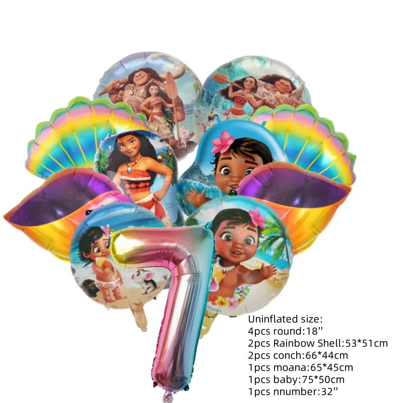 Ocean Adventure Moana Cartoon Balloons Set Baby Shower First 5th Birthday Party Decoration Supplies Shell Conch Globos