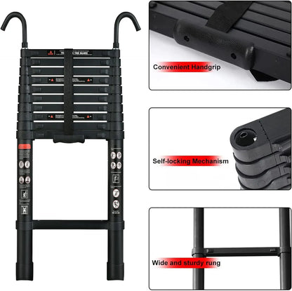 16.5FT 5M Telescopic Ladder with Detachable Hooks Folding Aluminum Extension Ladder Loft Ladder Multi-Purpose Collapsible Ladder